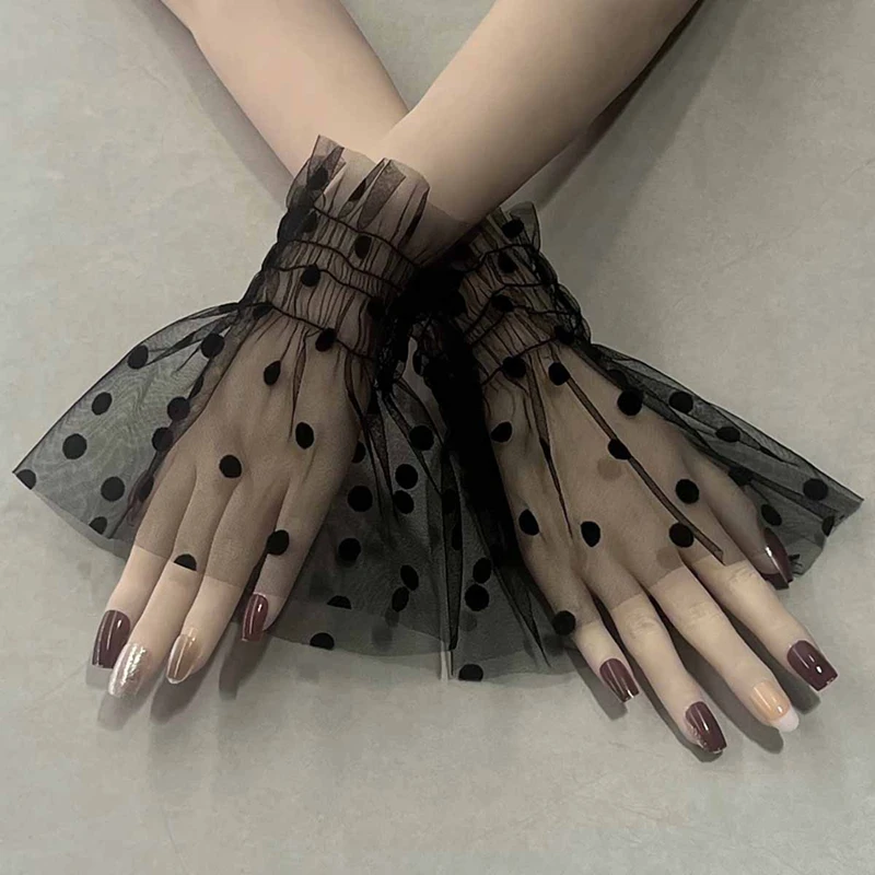 Elegan Tipis Renda Palsu Flare Lengan Dilepas Tulle Elastis Sweater Mesh Manset Gelang Pakaian Dekoratif