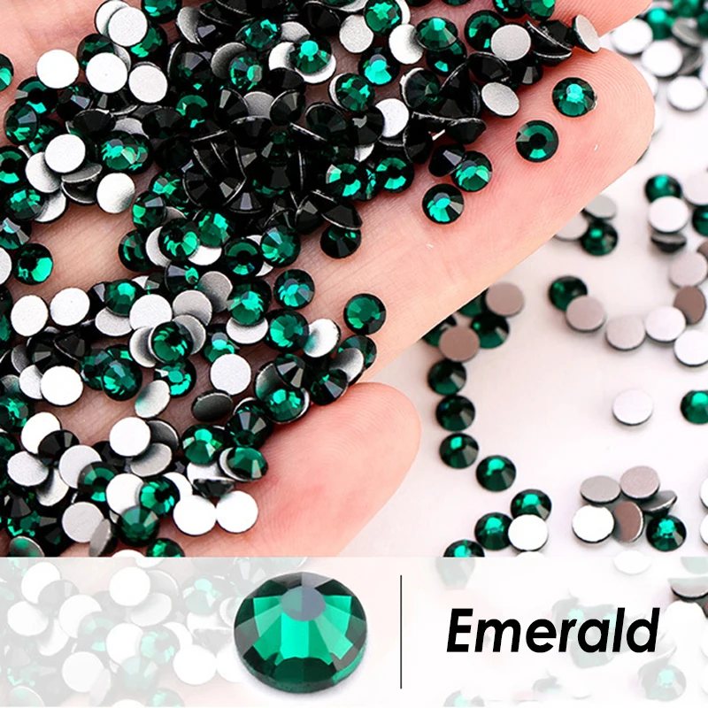 Emerald Flatback Strass Crystal Glass Swarovsky Non-Hotfix Loose Nail Rhinestones Art Decoration Sparkly Stones Gems Manicure P9