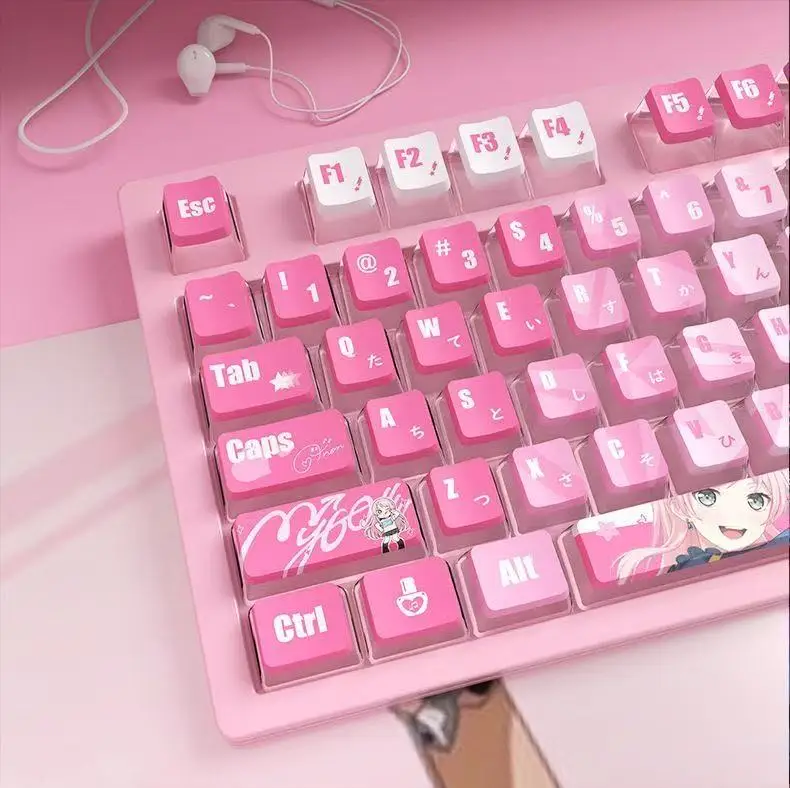 MYGO Anon Keycaps Four-Sided Through Pudding OEM Height PBT PC Sublimation Personality Keycaps for Mechanical Keyboard Keycaps