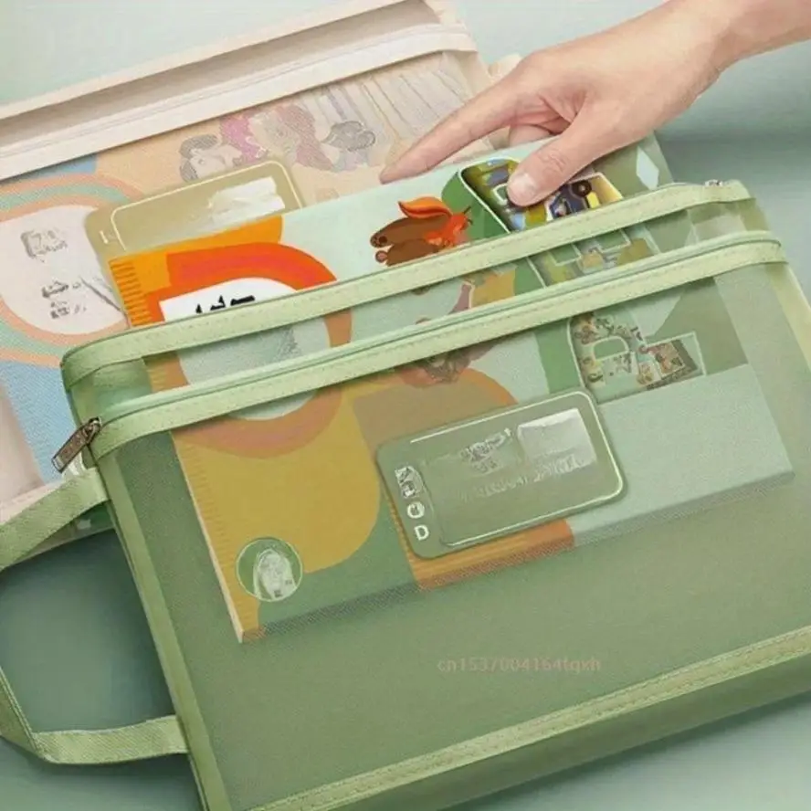 

A4 File Storage Bag Zipper Style Double-layer Mesh Storage Bag Large Capacity Student Stationery Storage Bag Transparent Folder