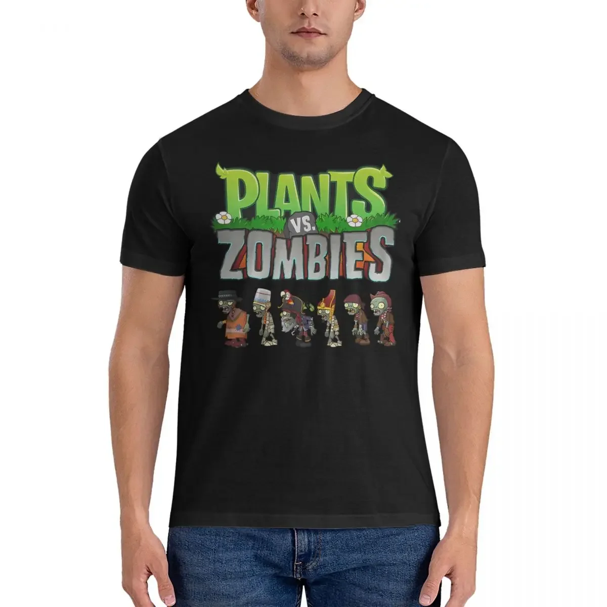 2025 new model Poster T-Shirt Men Plants VS The Z-Zombies Casual 100% Cotton Tee Shirt Round Neck Short Sleeve T Shirts Unique T #1