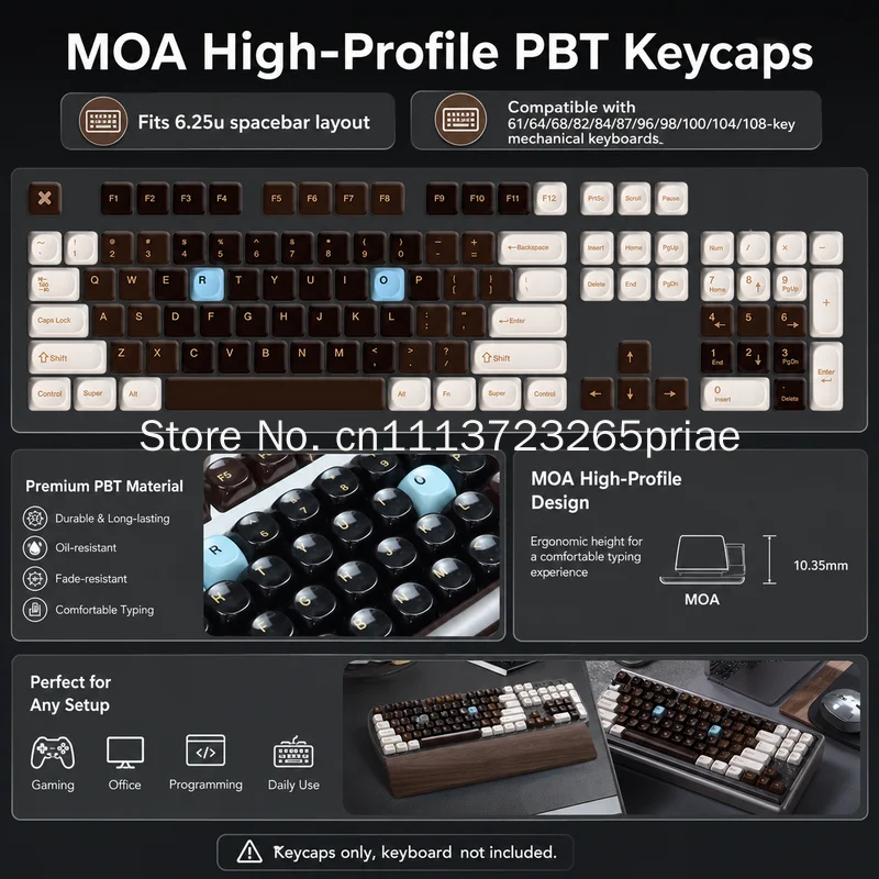128-Key Moa Profile Pbt Keycaps Black Sugar Wave Series Dye‑Sub Mirror Matte Ceramic‑Like Surface For Mechanical Gaming Keyboard