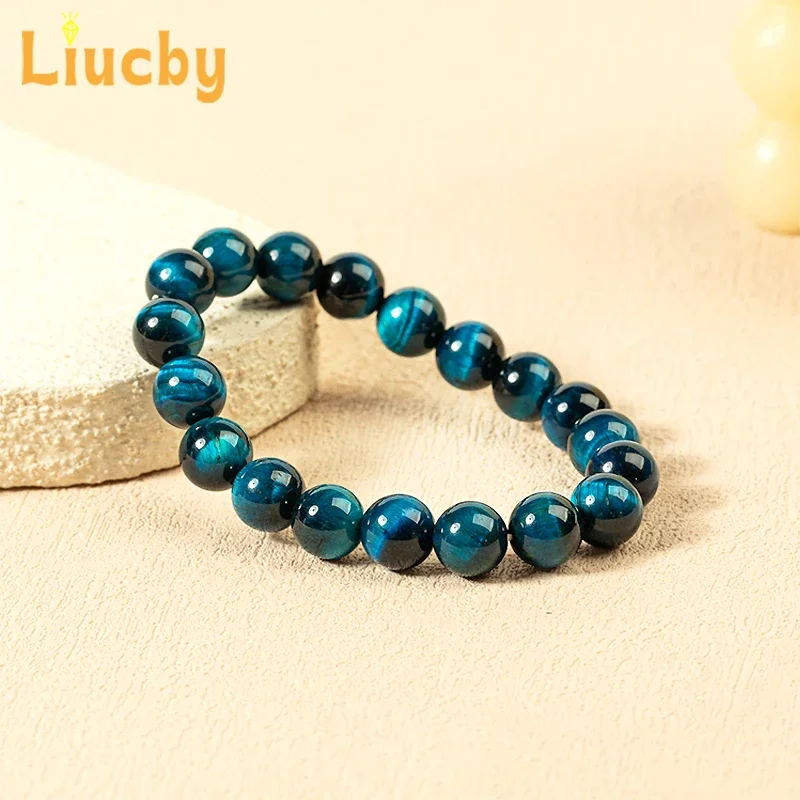 Naturstein Babyblau Tigerauge Edelsteinperlen Weltraum-Armband 5A-Qualität Handgefertigter Handstrang 4/6/8/10/12/14mm – Detail 4