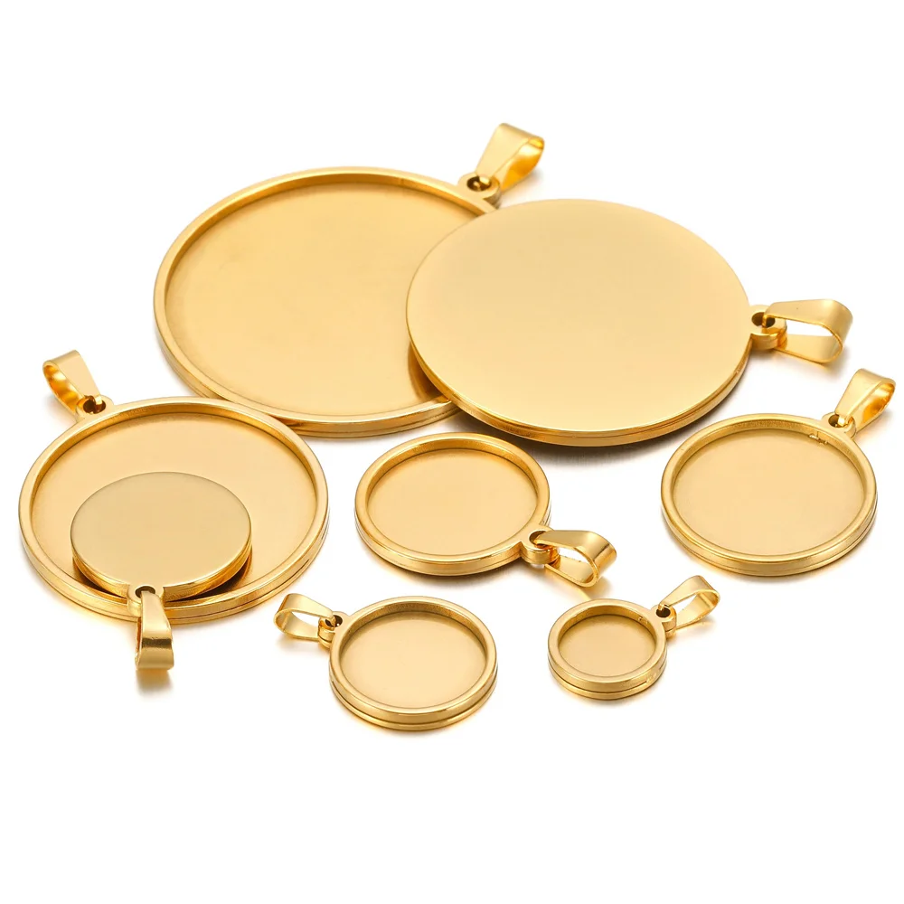 

5pc Stainless Steel Bases 10/15/16/18/20/30/35/40mm Cabochon Cameo Base Tray Bezel Blank Necklace Pendant For DIY Jewelry Making