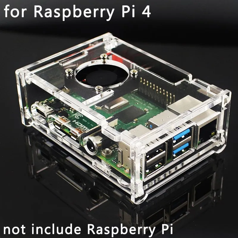 Boîtier en acrylique pour Raspberry Pi 4 modèle B, boîtier Transparent compatible avec ventilateur de refroidissement et LCD de 3.5 pouces pour