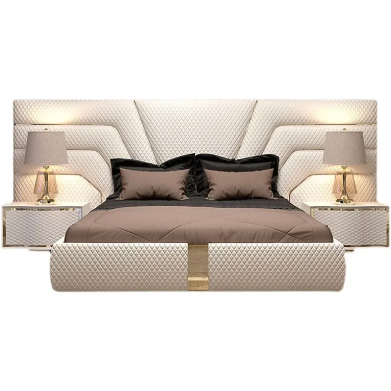 New Hot Sale Luxury Modern Leather Upholstered Double Bed Frame King Size Latest Design