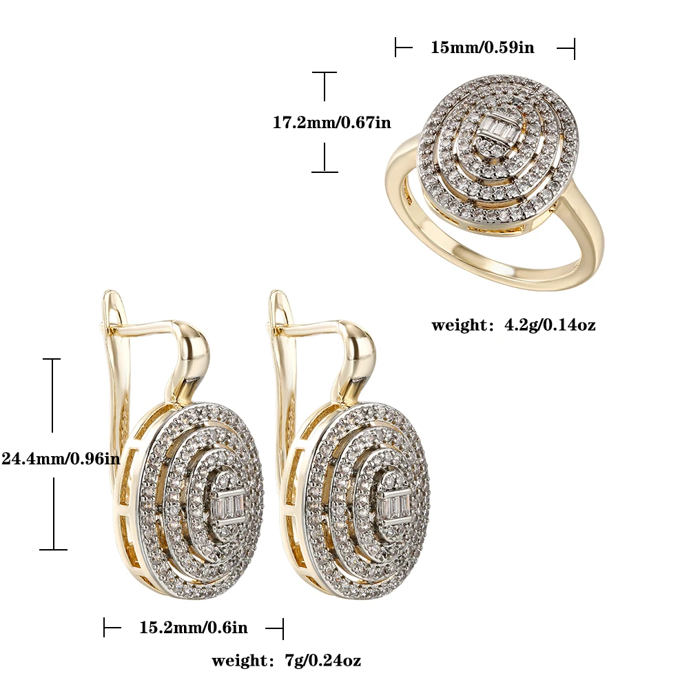 Französisches Retro-Schmuckset mit ovalem, mehrschichtigem Zirkon-Inlay, Ohrringe und Ringe, zweiteiliges Set, hochwertige Accessoires für Bankette und Hochzeiten. – Detail 1