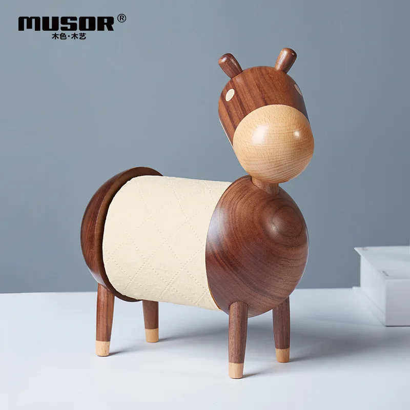 Small Donkey Walnut Tissue Holder  Black Walnut Wooden Toilet Paper Roll Stand Desktop Decor Home Modern Wood Organizer
