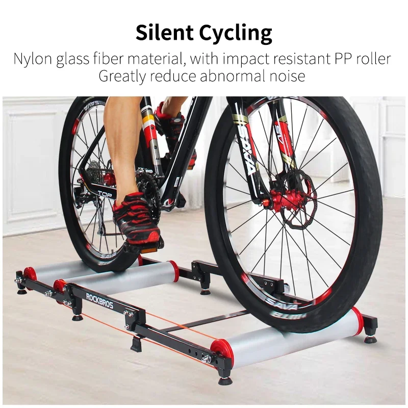 ROCKBROS Bicycle Rollers Trainer MTB Road Bike Indoor Exercise Stand Aluminum Alloy Silent Home Cycling Training Rack Folding