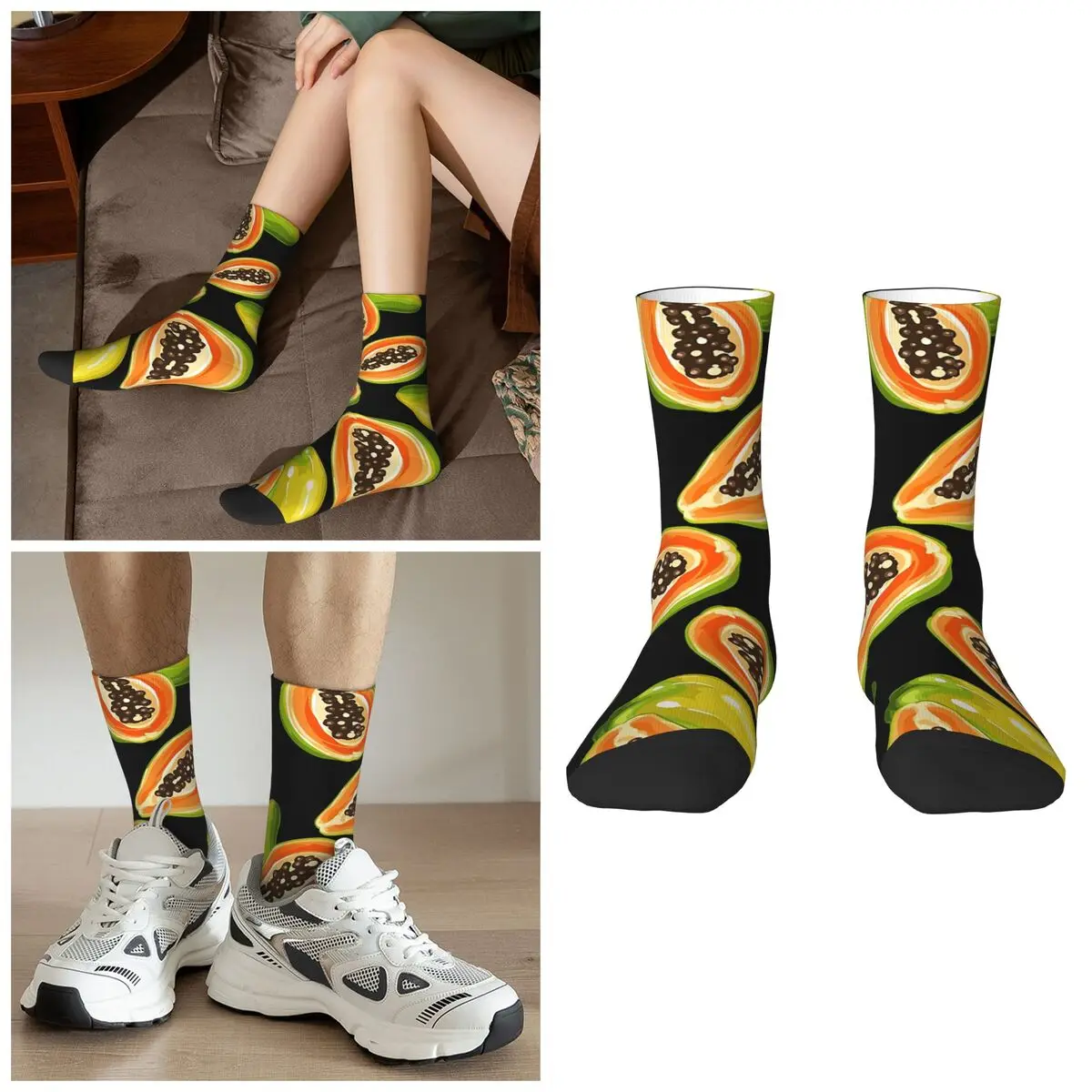 Tropical Fruit Papaya Design Socks Harajuku High Quality Stockings All Season Long Socks Accessories for Unisex Christmas Gifts