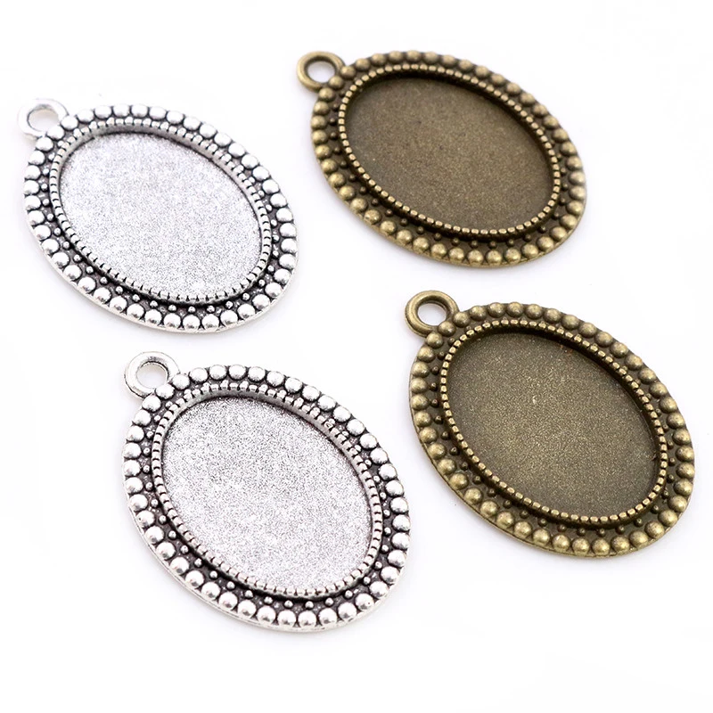 10pcs 18x25mm Inner Size Antique Silver Plated Bronze Vintage Style Cameo Cabochon Base Setting Pendant necklace findings
