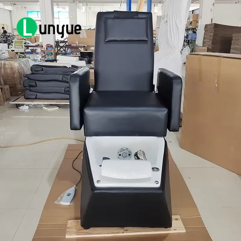 Luxury Black Leather Pedicure Chair with LED Light Modern Manicure Nail Furniture Unique Design Comfortable Spa