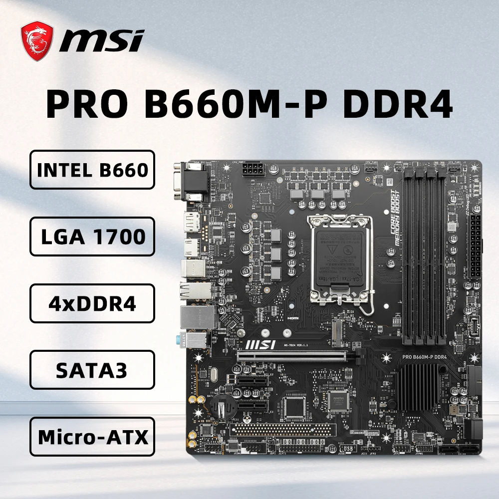 MSI PRO B660M-P DDR4 Motherboard for Core i5 12400F i7 14700K 13700K 13600KF 12700K i3-12100 CPU LGA1700 M.2 NVME mATX Mainboard