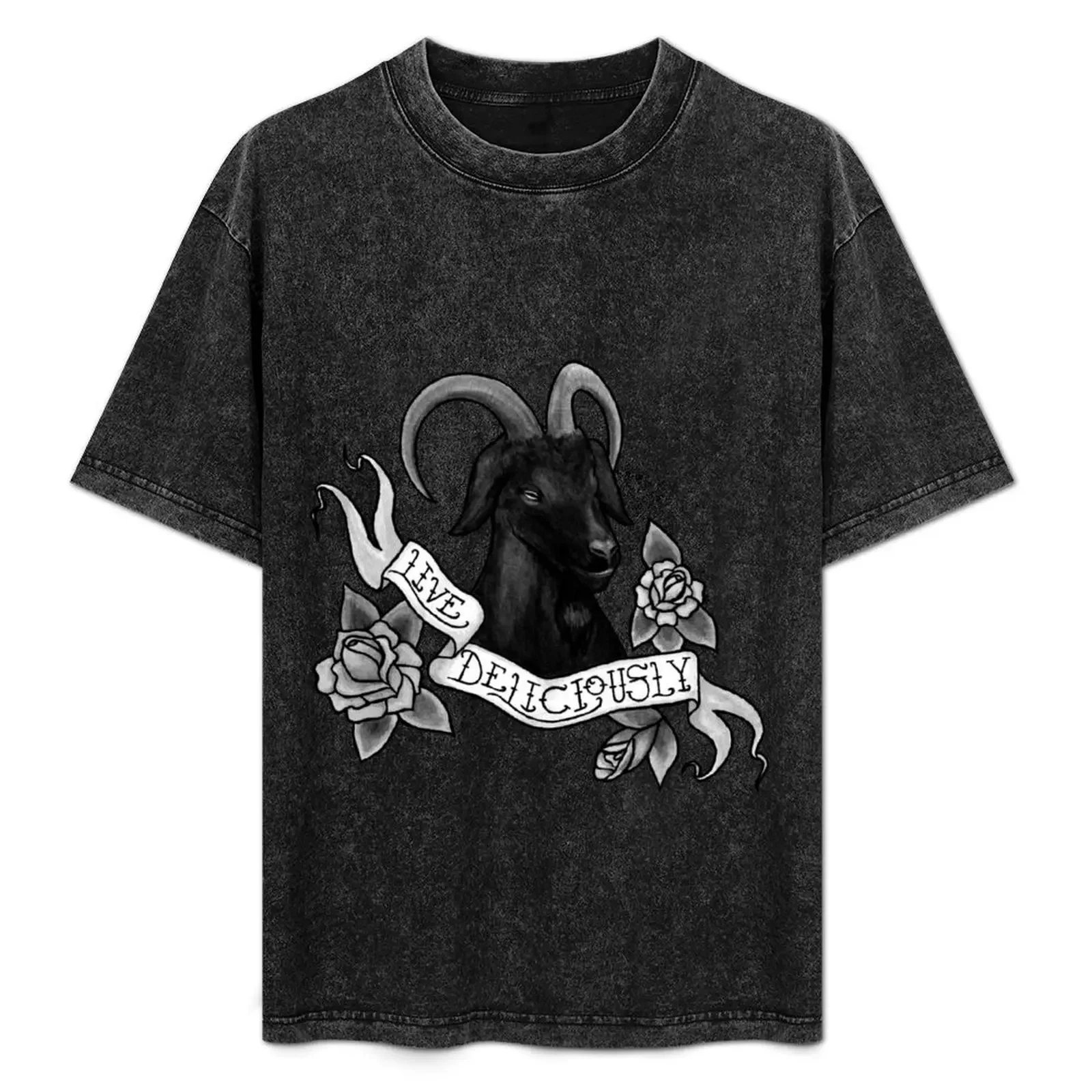 

Live Deliciously Black Phillip T-Shirt quick drying cute tops cute clothes Men's cotton t-shirt