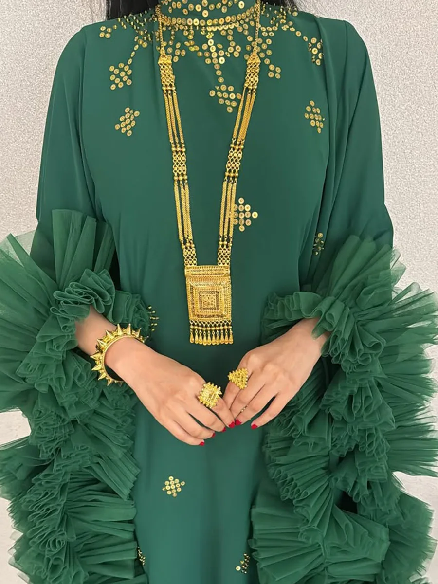 Vgh lantejoulas emendadas chique vestidos longos de noite para mulheres gola manga alargamento retalhos em camadas malha cerimônia vestido feminino