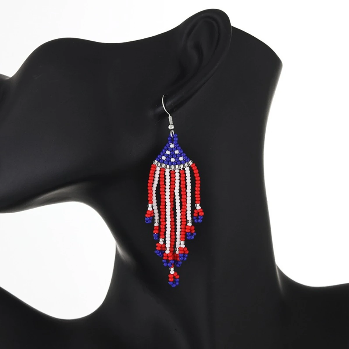 Original Design Bohemian Style USA Flag Style Rice Bead Tassel Earrings Handwoven Fashionable and Personalized Women\'s Style