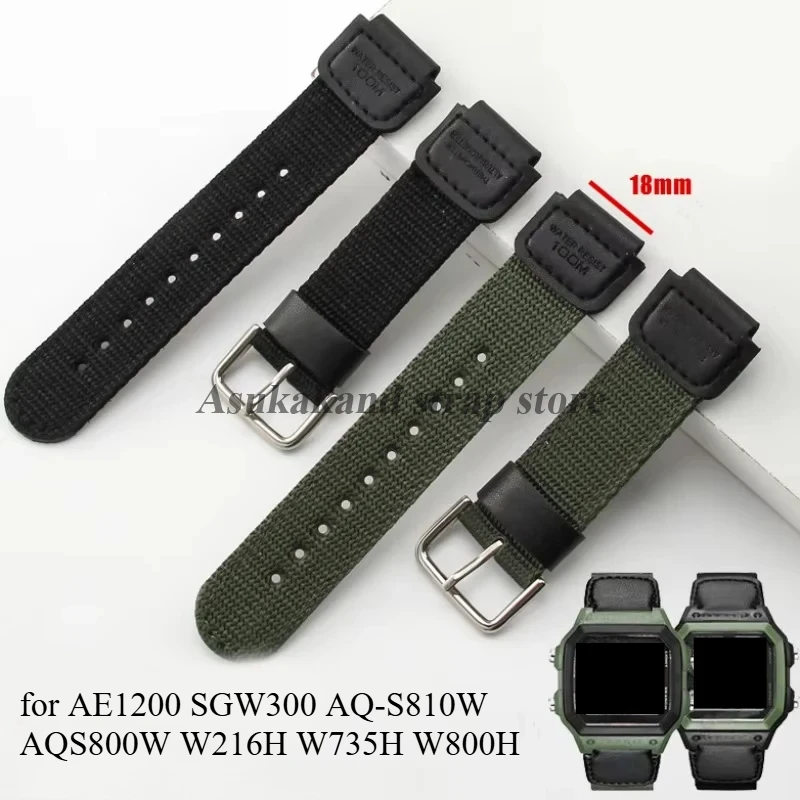 18 مللي متر النايلون قماش الرياضة حزام ساعة اليد ل كاسيو W800H ل AE1200/AE1300AE-1200WH/SGW-300/AQ-S810W/F91W محدب الرجال النساء سوار