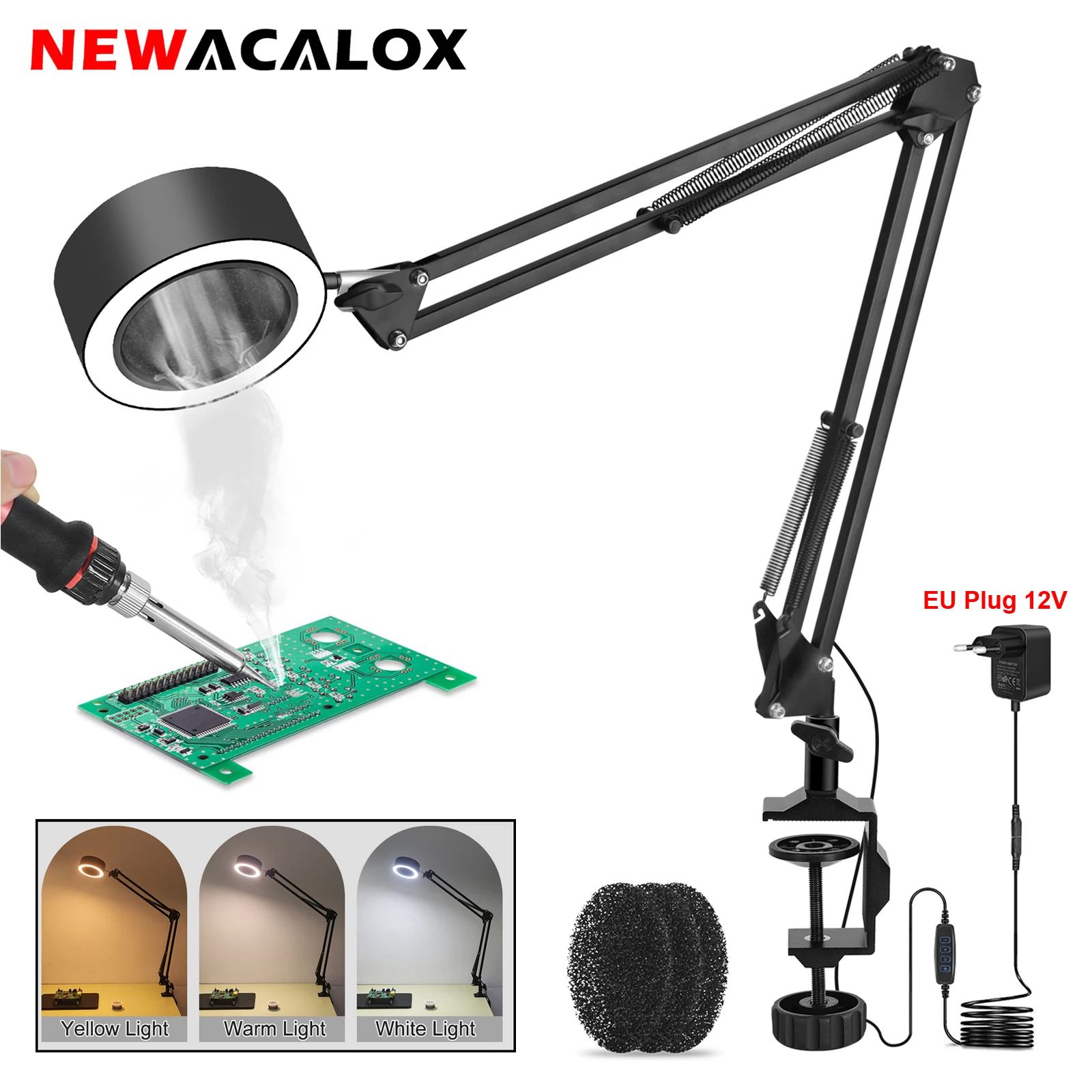 

NEWACALOX Solder Smoke Absorber Fume Extractor Remover Smoke Prevention Absorber 12V Soldering Working Fan for Soldering Station
