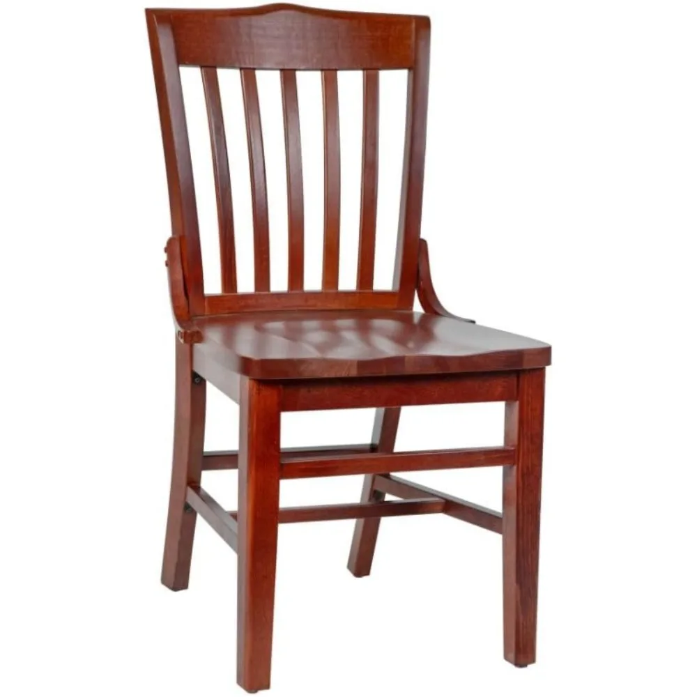 School House Back Wood Restaurant Chair, Classic Armless Dining Chair for Restaurants/Kitchens, Mahogany Wood Finish