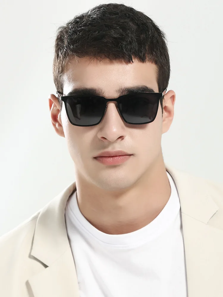 VIVIBEE Klassische Rechteck Polarisierte Sonnenbrille Männer Mattschwarz UV400 Fashion Square Sonnenbrille Federscharnier Driving Shades – Detail 2