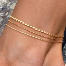 14K Gold Plated Ankle Bracelets for Women, Stainless Steel Waterproof Cuban Link Chain Layered Anklet Set for Teen Girls Jewelry