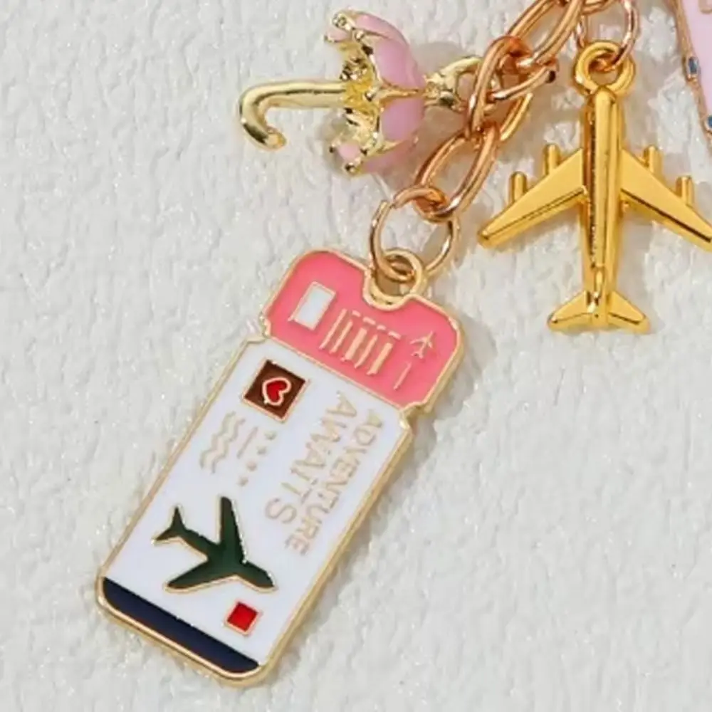 Pink Enamel Keychain Heart Buckle Versatile Accessory Romantic Key Ring Ticket Luggage Plane Eiffel Tower Bag Pendant Gift