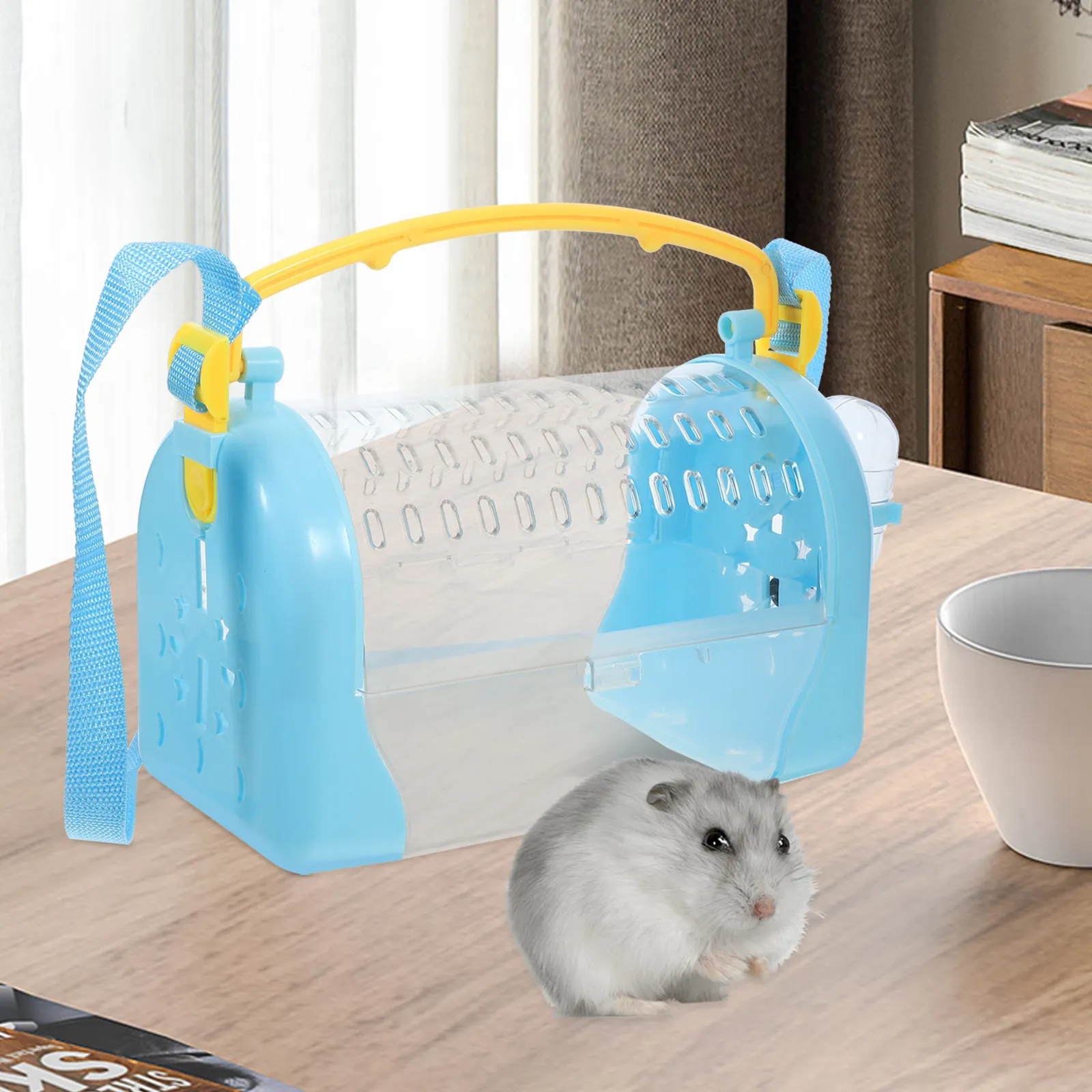 

Портативная прозрачная прочная пластиковая переноска для хомяков с встроенной поилкой и миской для корма