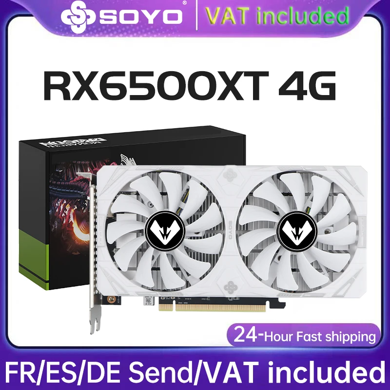 SOYO AMD Radeon RX6500XT 4 GB Gaming-Grafikkarte GDDR6-Speicher PCIEx16 4.0 für Desktop-Computer-Grafikkarten 6500XT - Graphics Card
