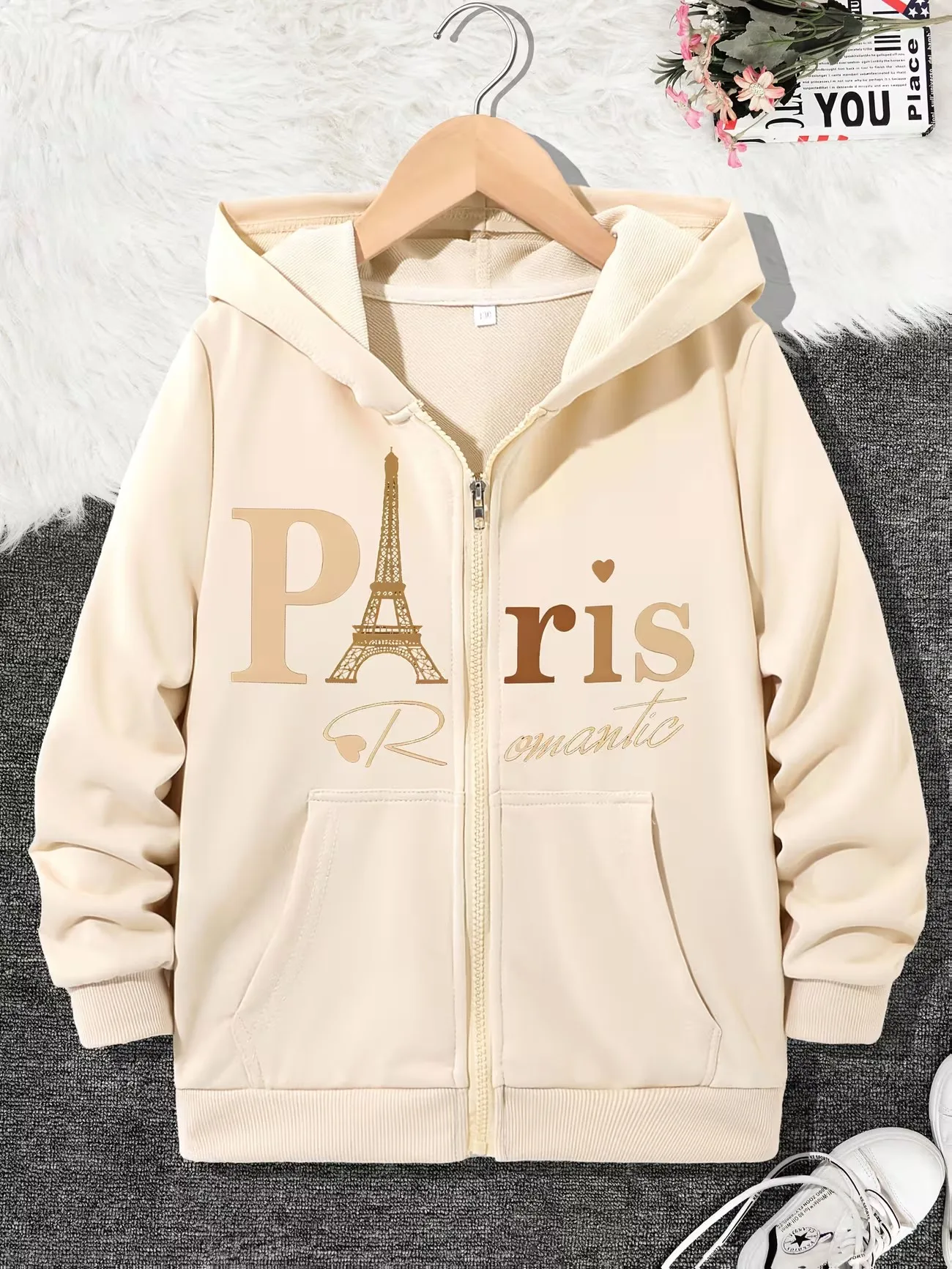 Fashion Paris Letter Print Hoodie Y2k Jacket for Boys Girls Zipper Trendy Cartoon Sweatshirts Zip Up Autumn Winter Warm Clothes