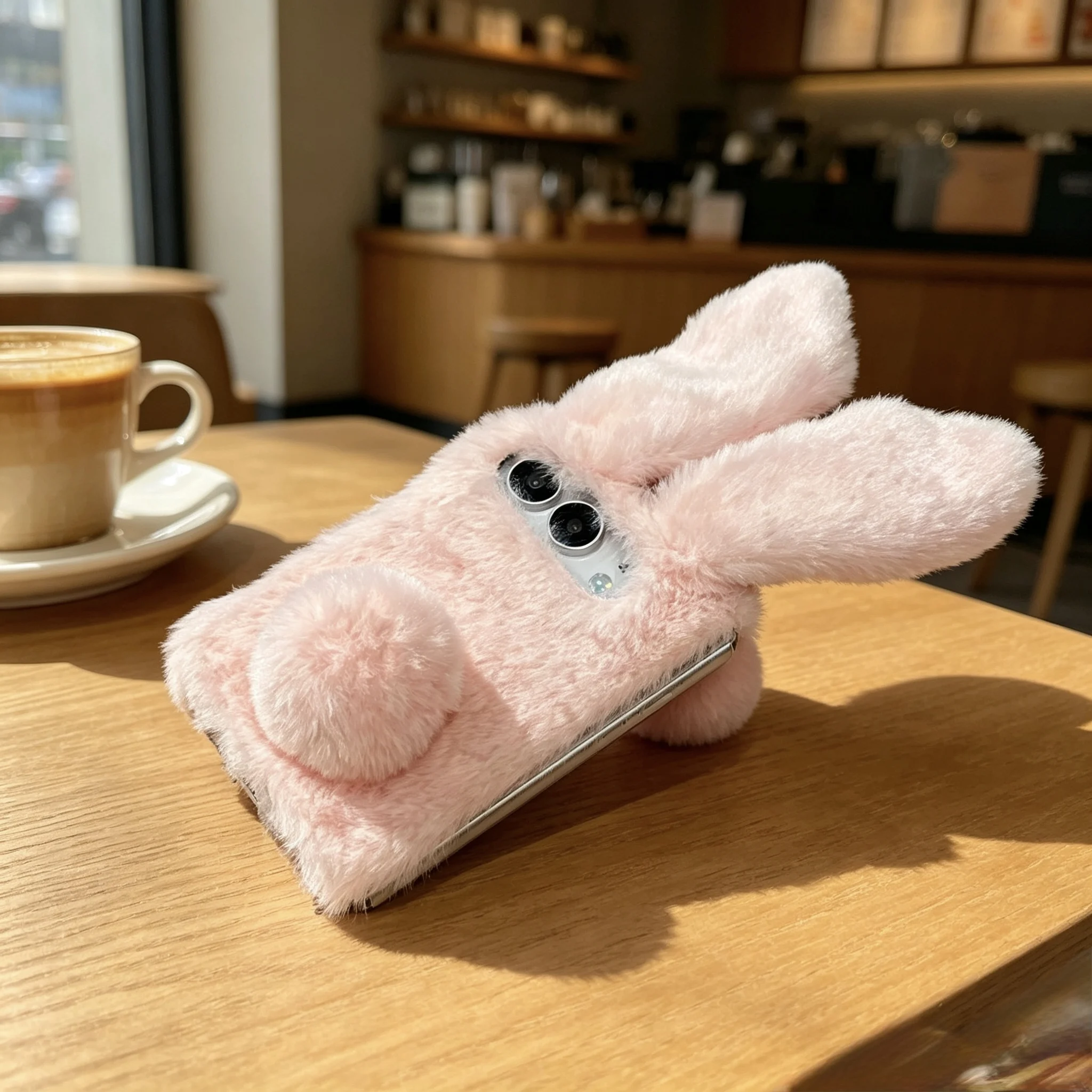 3D Rabbit Ears Fur Plush Diamond Cover for HONOR Magic V Flip Flip2 Plush Phone Case Cute Animal Design with Sparkling Diamonds view 6