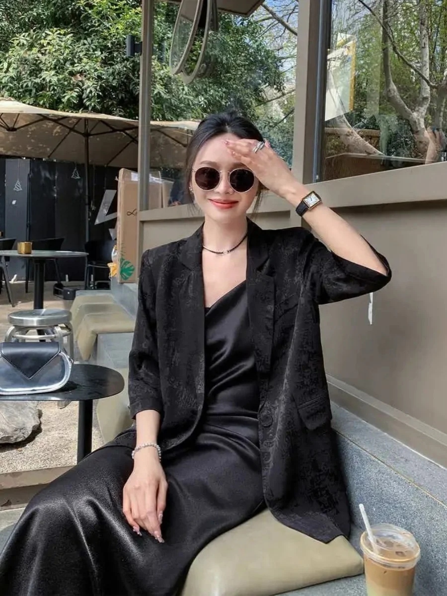 

Elegant Chinese Style Five-Quarter Sleeve Suit Jacket Women's Summer Thin Floral Embroidery Shirt Street Style Slim Fit ...