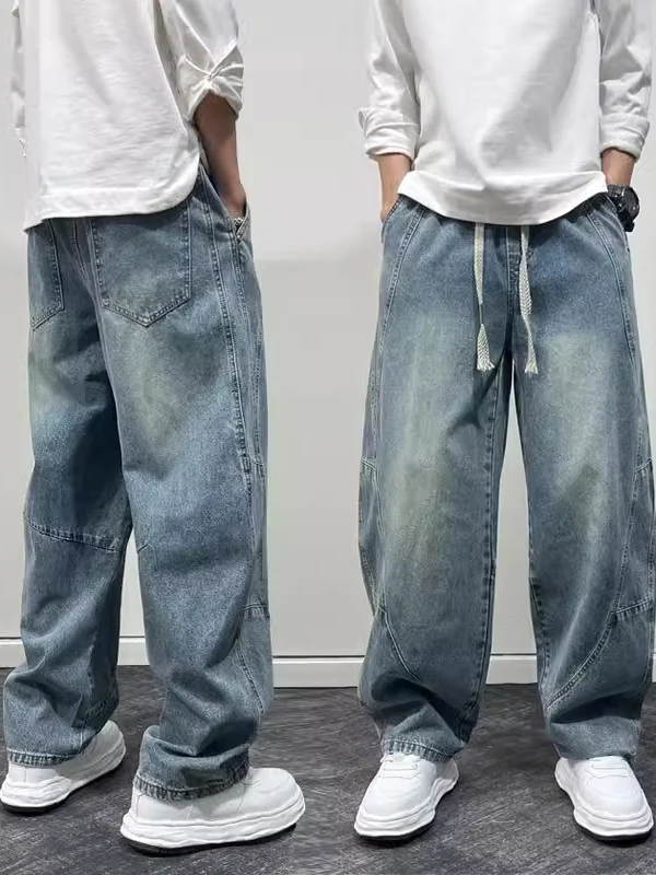 

plus Size 300 Pou Men's Straight Leg Jeans Spring Autumn Vintage Loose Wide Leg Pants Casual Wear Durable Denim Jeans
