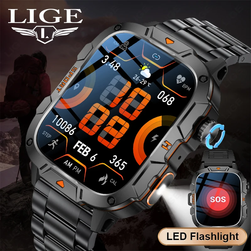 

LIGE New Smart Watch 1.96 inch Screen 420mAh Bluetooth Call Voice Assistant Watches Sports Fitness Waterproof Smartwatch For Men