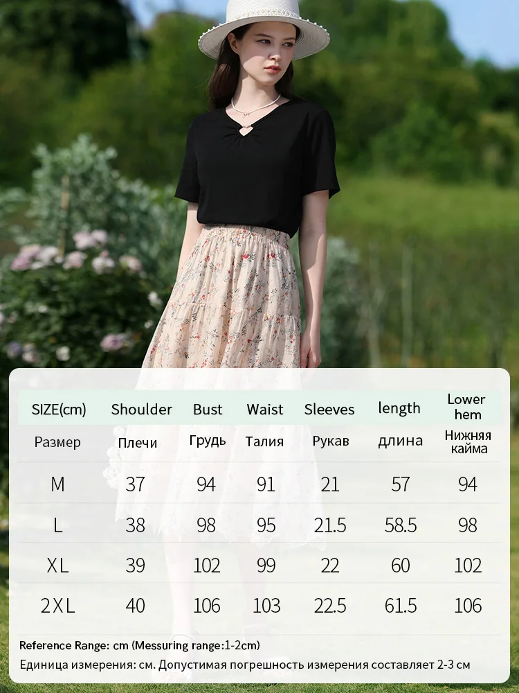 I BELIEVE YOU Women Black T-Shirts V-neck Hollow Out Slim Short-sleeve Female 2024 Summer New Chic Fashion Solid Tops 2242015628