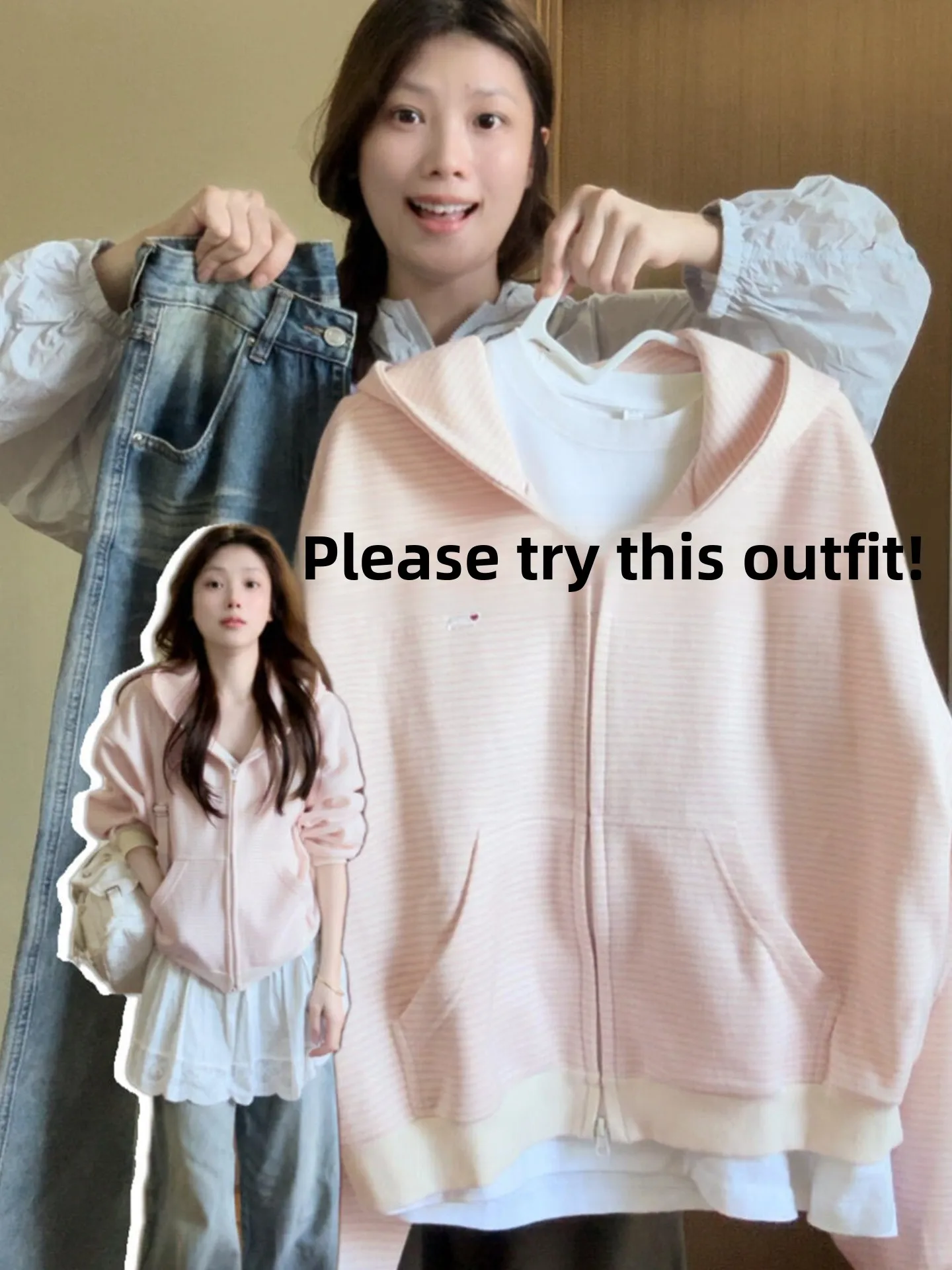 

Корейская розовая полосатая толстовка-кардиган для женщин, осенняя новинка, уютный молодежный антивозрастной кардиган на молнии с длинными рукавами из хлопка