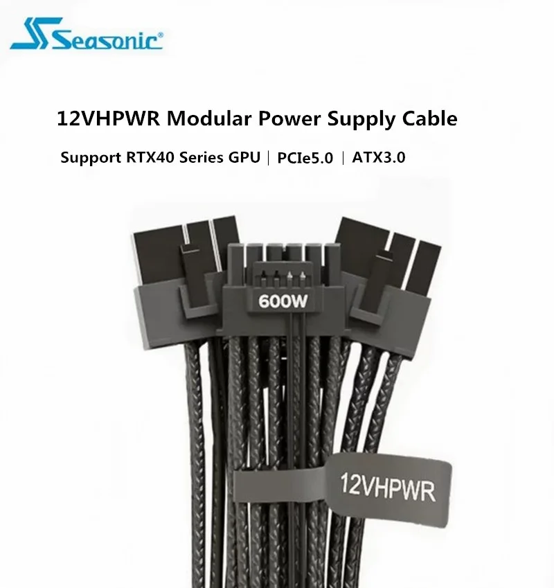 Seasonic PCIe 5.0 12VHPWR 16Pin to Dual 8Pin PCIE ATX3.0 600W Modular Power Supply Cable for RTX40 Series 4090 Graphics Card