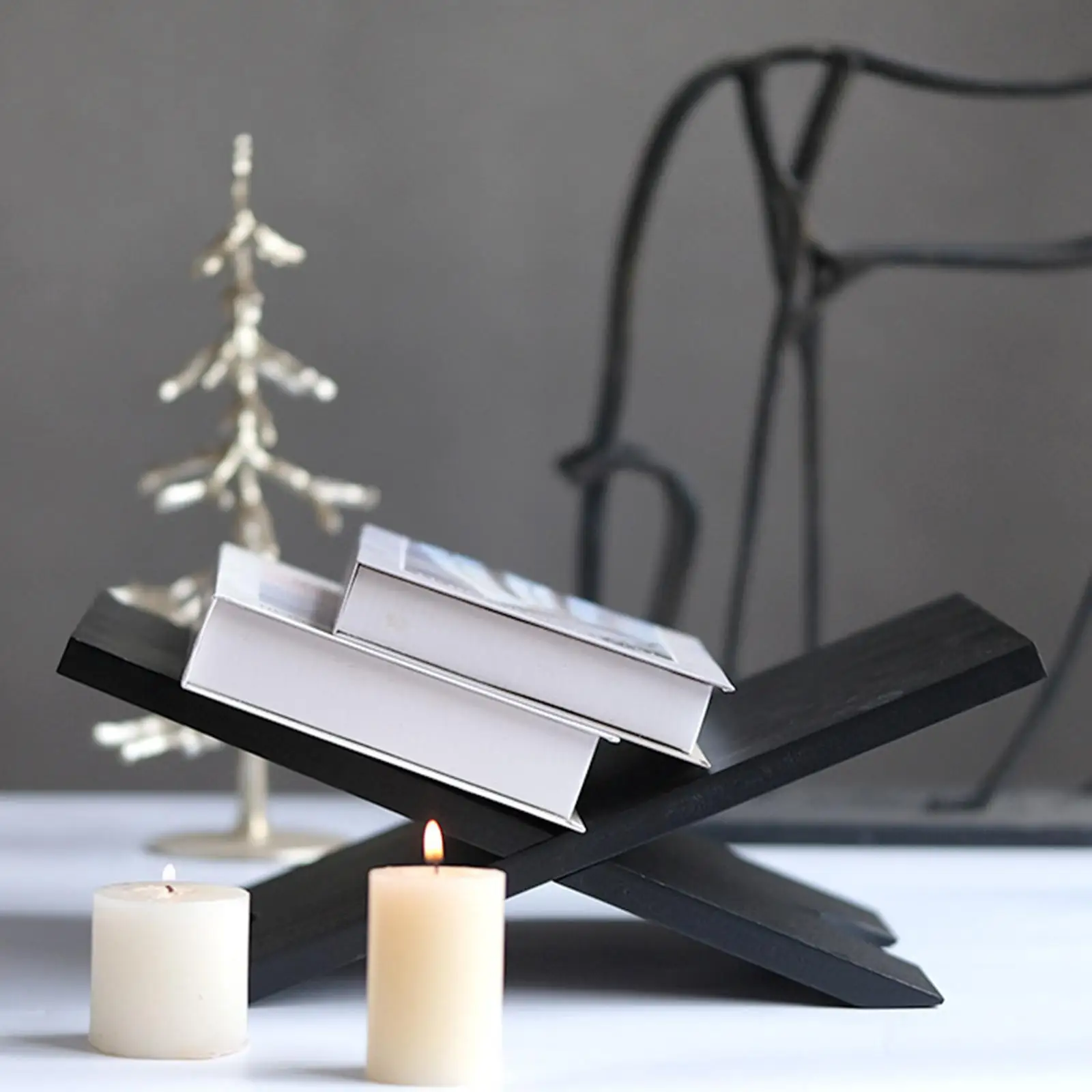 حامل كتب خشبي على شكل x حامل وصفات حامل كتب أسود لكتب الطبخ المدرسية