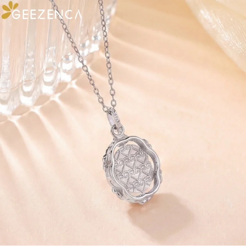 GEEZENCA Blue Cabochon Aquamarine 925 Silver Rose Heart Pendant Women Elegant Trendy Love Gift Necklace Pendants Without Chain
