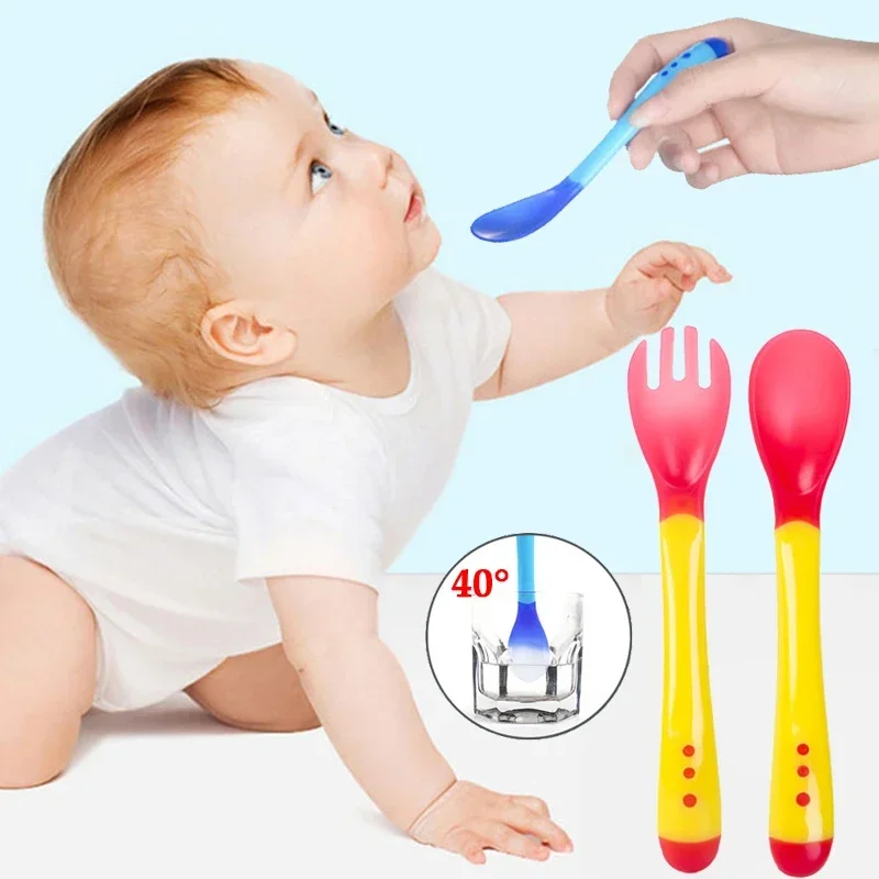 Baby Soft Silicone Spoon Temperature Sensing Spoon Children Food Baby Feeding Tools for Kids Baby Spoons Flatware Silicone Forks