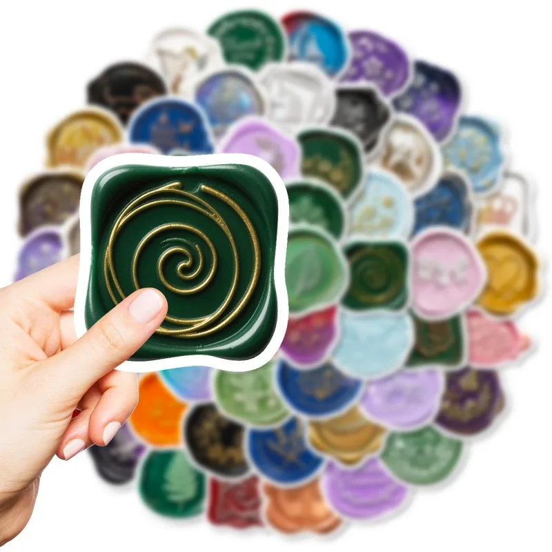 56pcs 2D Minimalist Wax Seal Stickers Vintage Emblems Envelope Seal Elegant Adhesive for Notebooks Diaries Scrapbook Journal