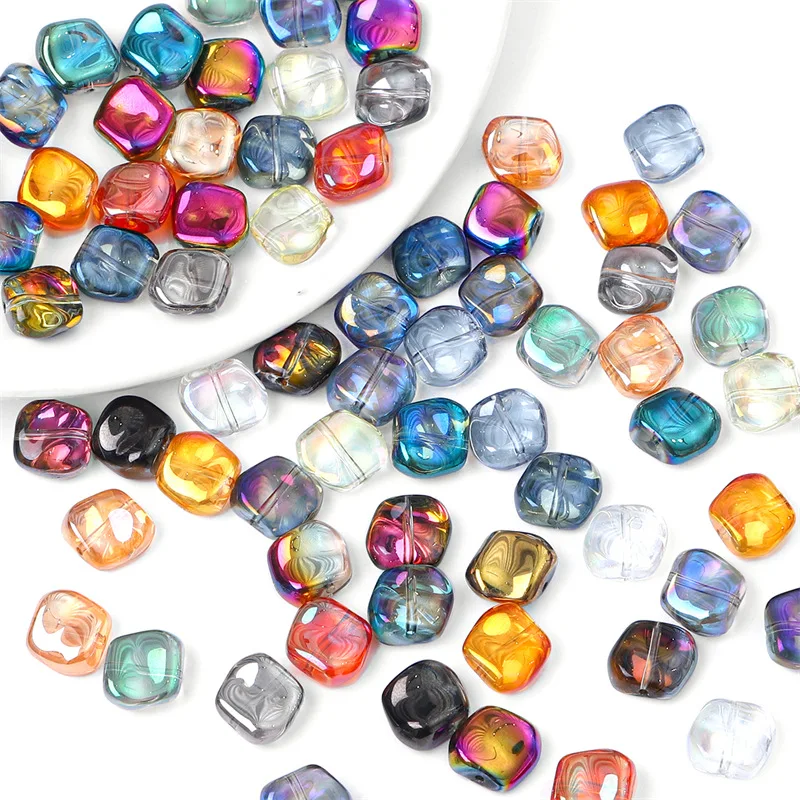 40PCS 12x11mm Gradient Color Glass Beads For Bracelets Jewelry Making Loose Spacers DIY Necklace Accessories Beading Material