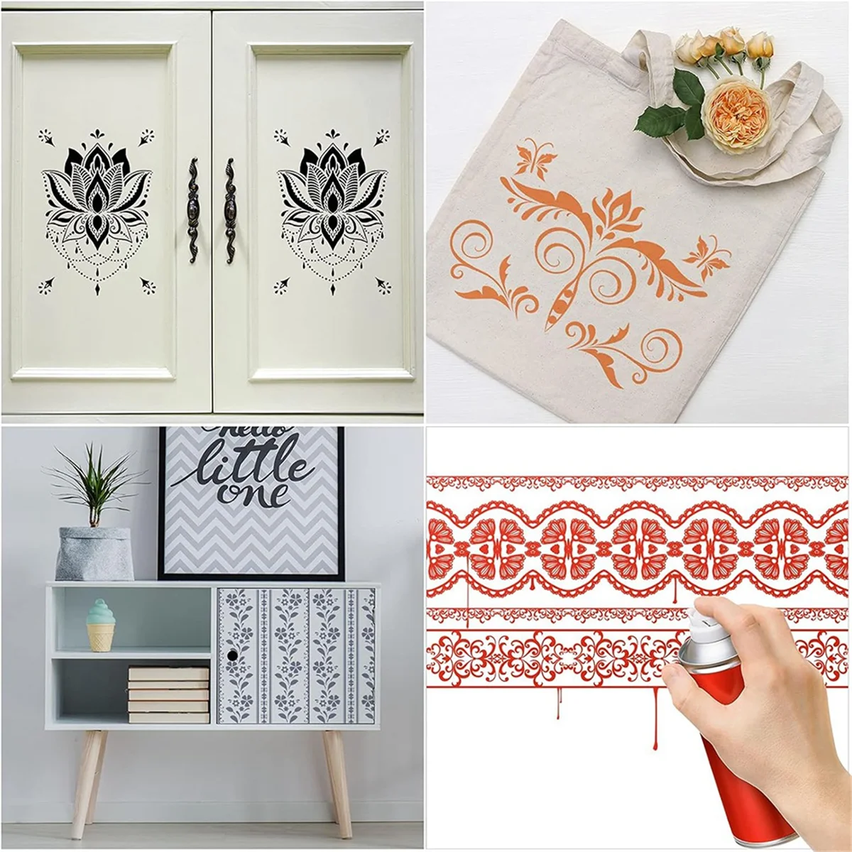 12Pcs Flower Border Stencils Mandala Stencils Reusable Cut Painting Templates for DIY Craft Stencils, 12 x 3.9 Inch