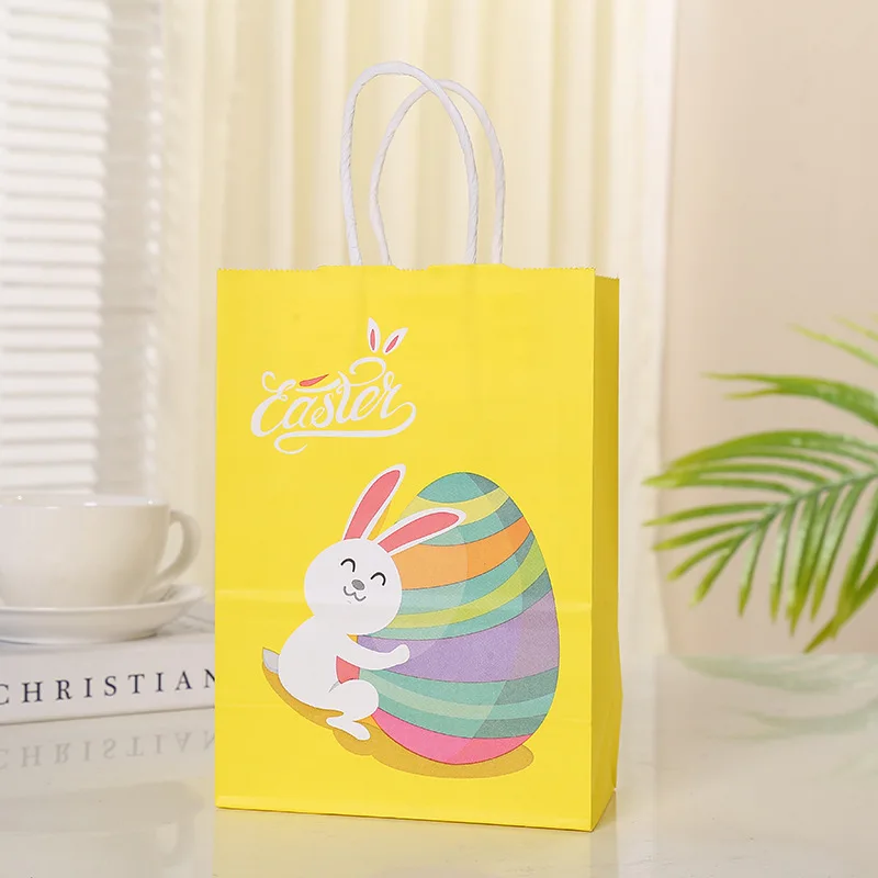 10 pcs Bunny Rabbit Paper Bag Cartoon Gift Bag for Happy Easter Party Decorations Kids Gift Cookies Packaging Bags