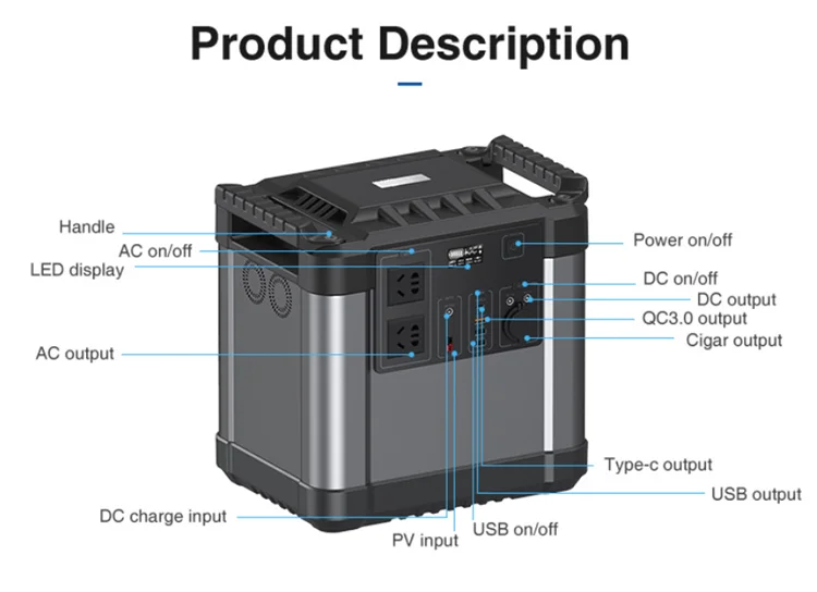 Camping Portable Lithium Power Station 600000mAh 2220Wh Emergency Power Supply Solar Generator 2000w