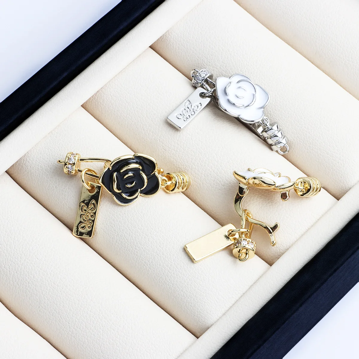 1 Pcs Copper Gold-plated Dripping Oil Camellia Pearl Bracelet Necklace Connection Buckle DIY Jewelry Making Material Accessories