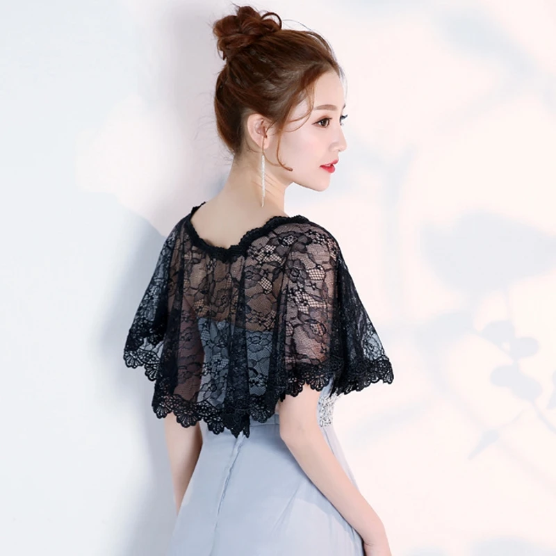Women Floral lace Shawl Bridal Wrap Wedding Bolero Cover Up Party Casual Tulle Shrug Cape image 3