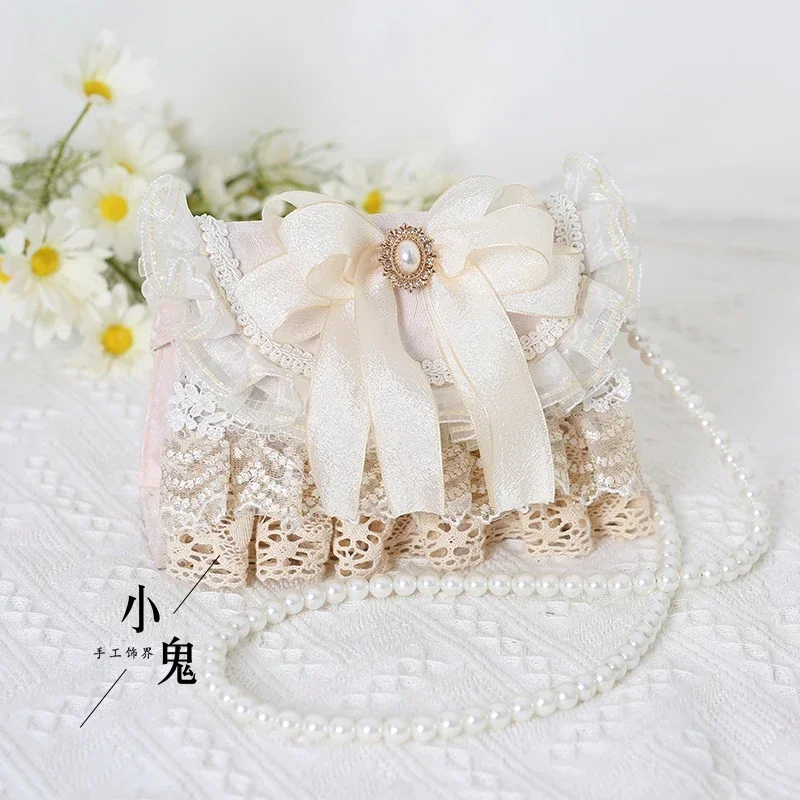 

2025 Lace Bow Hanfu Elegant Pearl Crossbody One Shoulder Handbag 3-piece Set