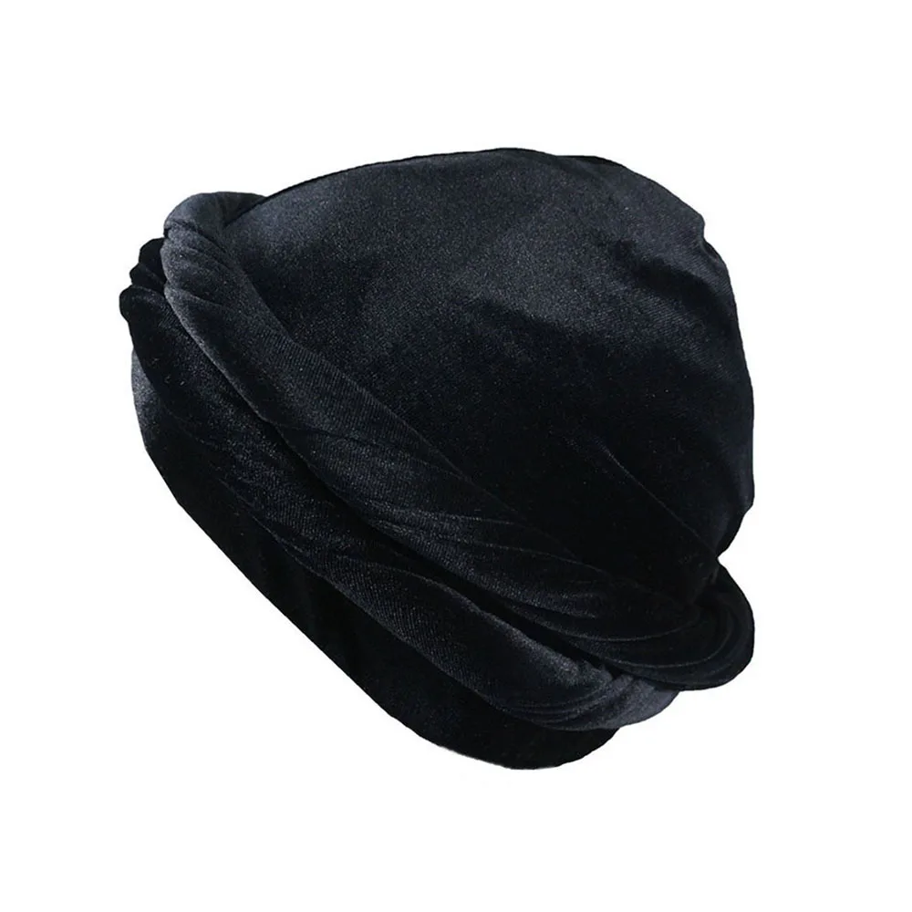 2023 Velvet Halo Turban for Men Satin Lined Turbans Soft Twist Head Wrap Silky Lined Durags Street Hip Hop Male Bonnet Hat