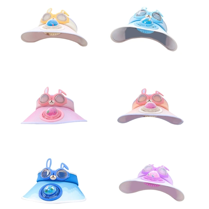 Large Brims Beach Hat UV Protective Hollow Hat USB Fan Hat Child Cartoon Sun Hat