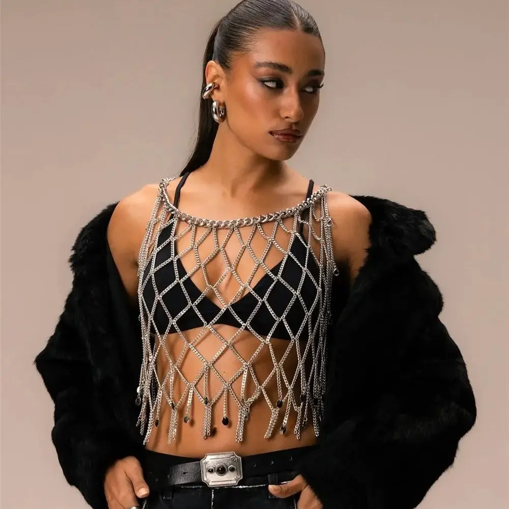 Cyberpunk – gilet en maille à maillons de chaîne, nouveau Design de chaîne de corps avant, haut de chaîne de corps Sexy européen et américain